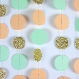 Mint, Peach, and Gold Glitter Circle Garland
